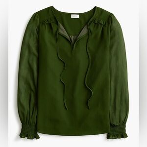 NWT J.Crew Factory Tie-Front Long-Sleeve Top Size Small Olive Green